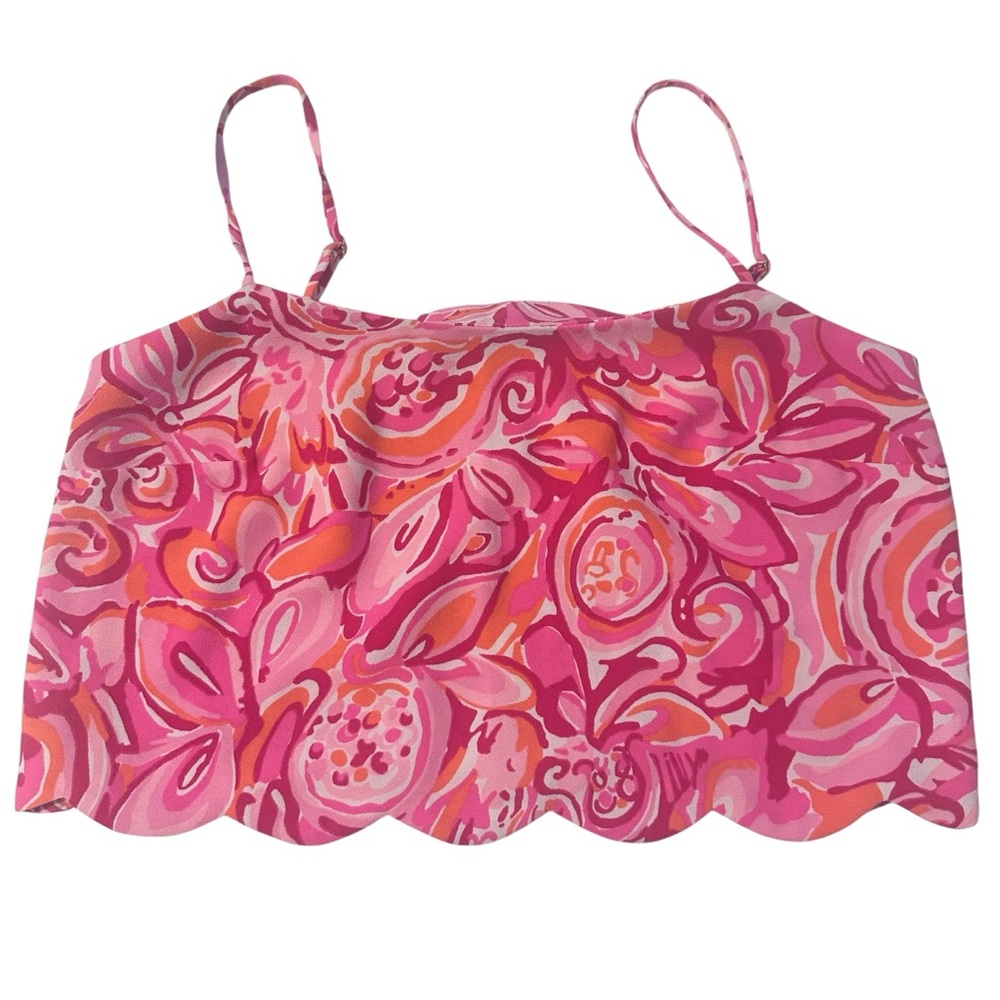 Lilly Pulitzer Pink Orange Floral Scalloped‎ Crop Cami Top Womens Size 0